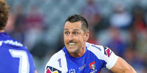 Mitchell Pearce plays his 300th match of senior football when the Knights meet the Wests Tigers on Sunday.