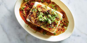 Ready in a flash:Tofu with sesame,garlic and chilli oil.