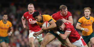 Joseph-Aukuso Suaalii in action against Wales.