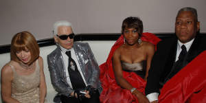From left:Anna Wintour,Karl Lagerfeld,Venus Williams and fashion editor Andre Leon Talley at the 2008 Met gala afterparty.