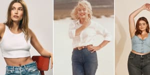 Hailey Bieber,Marilyn Monroe and Barbie Ferreira in their Levi’s. Supermodel Bieber and actor Ferreira are ambassadors for the US denim label’s 501 styles,while Monroe wore Lady Levi’s in her movies.