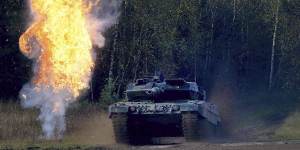 A Leopard tank in a “Land Operations” information training exercise in Bergen,Germany.