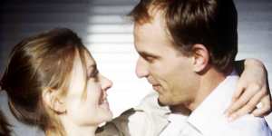 Kat Stewart and David Whiteley in the play Down the Road,a 2002 production they did together at Red Stitch. 