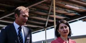 Premier Gladys Berejiklian and Education Minister Rob Stokes at a temporary school in Ultimo.
