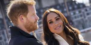 Prince Harry and Meghan Markle,Duke and Duchess of Sussex visit the track and field event at the Invictus Games in The Hague,Netherlands,Sunday,April 17,2022.
