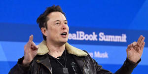 Elon Musk makes a point during The New York Times Dealbook Summit last November. 