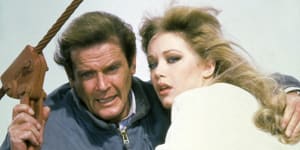 Roger Moore and Tanya Roberts in A View to a Kill. 