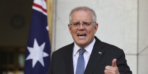 Prime Minister Scott Morrison during a press conference at Parliament House in Canberra on Wednesday 19 January 2022. fedpol Photo:Alex Ellinghausen