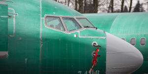 The nose of a 737 MAX 8 plane.