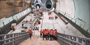 The underground cavern for the new metro station at North Sydney.