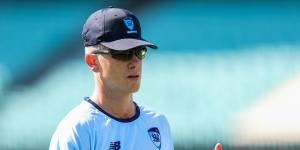 Adam Zampa warms up ahead of the Sheffield Shield match between NSW and Tasmania at the SCG.