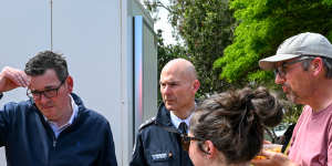 Premier Daniel Andrews and the Emergency Management Commissioner,Andrew Crisp,visit the relief centre in Rochester today. 