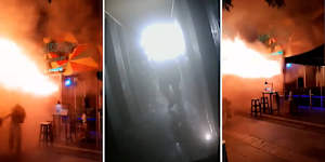 A huge fire engulfed a pub in Bangkok,killing at least 27 people before firefighters brought the blaze under control.