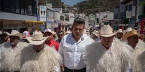 Senatorial candidate Willy Ochoa walks with other PRI candidates before beginning his rally in San Juan Chamula,Mexico.
