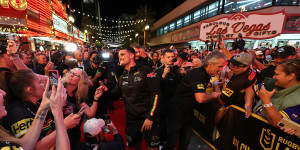 Rugby league fans puzzled locals at an event in Fremont St,Las Vegas. 