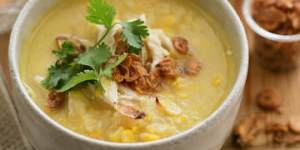Chicken and sweetcorn soup.