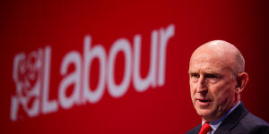 John Healey,British shadow defence secretary,during his speech at the annual Labour Party conference in Brighton.