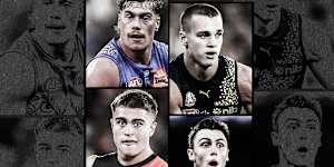 Some of the brightest young stars of four fallen powerhouses (clockwise from top left):Harley Reid (West Coast),Sam Lalor (Richmond),Jagga Smith (Carlton) and Sullivan Robey (Essendon).