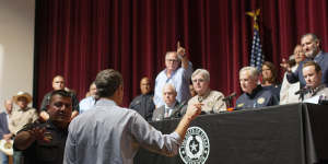 Democrat Beto O’Rourke interrupts Texas Governor Greg Abbott at a press conference about the shooting.