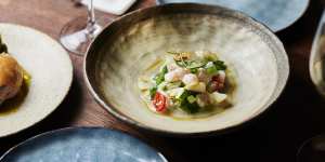 Prawn ceviche with sees sweet prawns quickly tossed in lime,sea salt and feijoa juice.