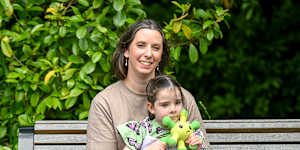 Lauren Donley and her daughter Audrey who was born during the pandemic. 6 November 2025. Photo:Eddie Jim.