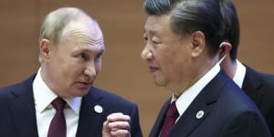 Vladimir Putin speaks to Xi at a summit in Uzbekistan in September. “We understand your concerns,” Putin later said of China. China,for its part,said it would work with Russia to “inject stability into a turbulent world”. 