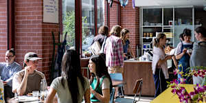 Inside the cheery all-day cafe.