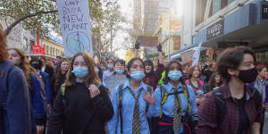 School strikers rallied in Melbourne in May 2021 for climate action.
