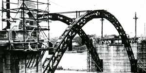 The Grey Street Bridge,pictured while under construction in 1932,was among lord mayor William Jolly’s priorities. In 1955,it was renamed in his honour. 