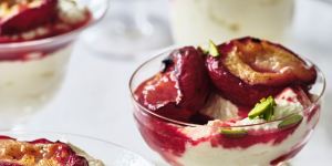 Sweet whipped ricotta with roasted vanilla plums.