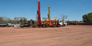 Gas exploration drills parked near the roadhouse at Daly Waters in the Northern Territory.