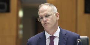 News Corp Australia executive chairman Michael Miller,pictured here during a senate hearing on media diversity in 2021,isn’t happy with how the Gold Coast Suns and Greater Western Sydney are travelling.