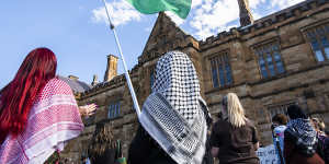 Sydney Uni students at a pro-Palestinian encampment on the university quadrangle. 