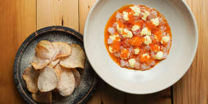 Chips'n'dips:Scampi and prawn tartare with salt and vinegar crisps.