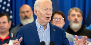 US President Joe Biden during a campaign event at United Steel Workers headquarters in Pittsburgh,Pennsylvania,US.