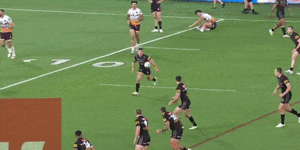Six:Nathan Cleary helps earn another set with a flick pass.
