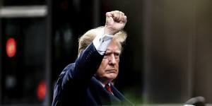 Former president Donald Trump outside Trump Tower on his way to a deposition in a civil investigation by the New York attorney general’s office.