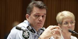 AFP Commissioner Andrew Colvin during a Senate estimates hearing at Parliament House in Canberra.