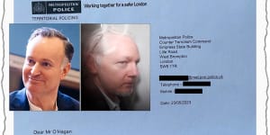 The letter showing FBI agents wanted to interview novelist Andrew O’Hagan about Julian Assange. 
