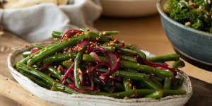 RecipeTin Eats spring salads feature:Green bean salad with cumin garlic dressing recipe.Â For Good Food,September 6,2022 Pic credit:Â NagiÂ Maehashi. Good Food use only.