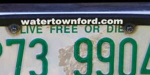 A New Hampshire licence plate featuring the state motto"Live Free or Die"in Rindge,New Hampshire.