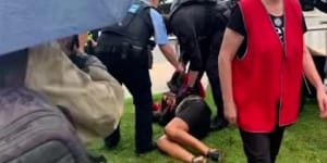 Senator Lidia Thorpe pushed to the ground by police