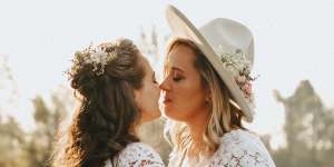 Lana De Angelis and Nicolette Lewis on their wedding day.