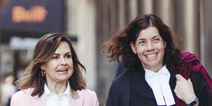 Lisa Wilkinson outside the Federal Court in Sydney with barrister Sue Crystanthou. Ms Wilkinson and Network Ten are being sued for defamation by Bruce Lehrmann.