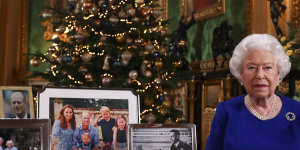 Queen Elizabeth II poses for a photo while recording her annual Christmas Day message at Windsor Castle.