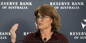 RBA governor Michele Bullock speaking at the post-rates announcement press conference today.