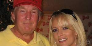 Donald Trump and Stormy Daniels in 2006. He was 60,she was 27. He is accused of falsifying business records to hide a hush-money payment to her.
