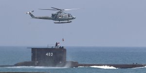 The KRI Nanggala-402 submarine - pictured during a naval drill in 2017 - is missing north of Bali.