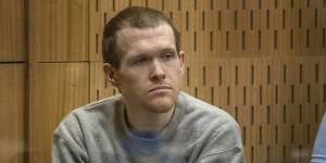 Australian Brenton Harrison Tarrant sits in the dock at the Christchurch High Court for sentencing on Monday.