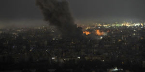 Smoke rises after Israeli airstrikes in Beirut on Saturday.